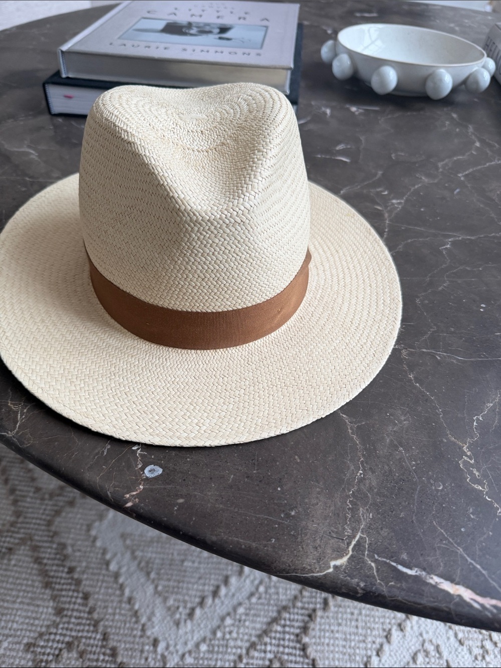 RAg and Bone Cream Straw Fedora with Brown Band